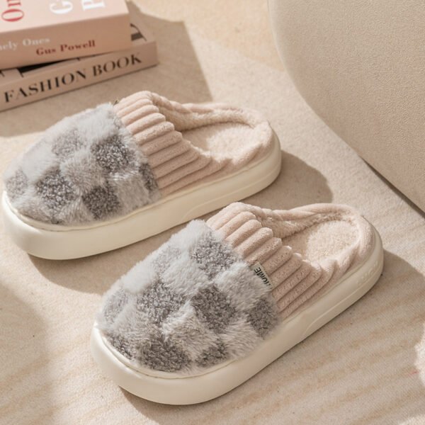 Plaid Plush Slippers Women's Indoor - Image 3