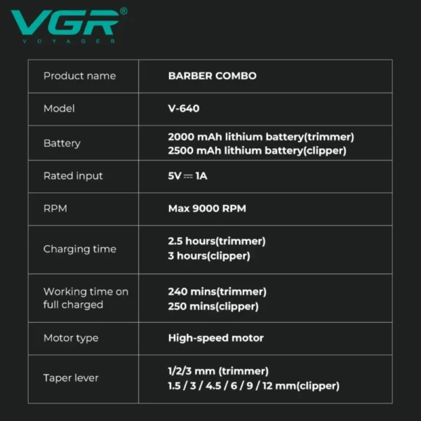 VGR Hair Trimmers Professional  Hair Clipper Adjustable  V-640 - Image 6