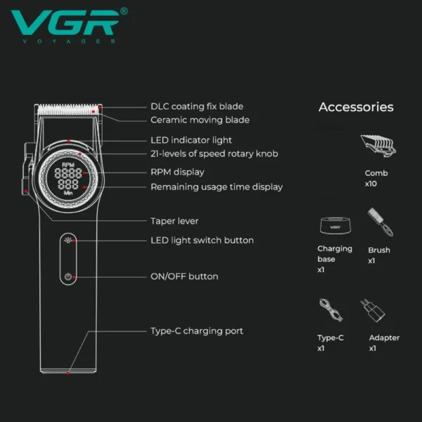 VGR Hair Trimmer Barber Clippers for Men V-001 - Image 4