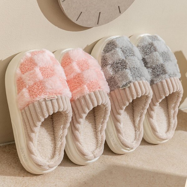 Plaid Plush Slippers Women's Indoor